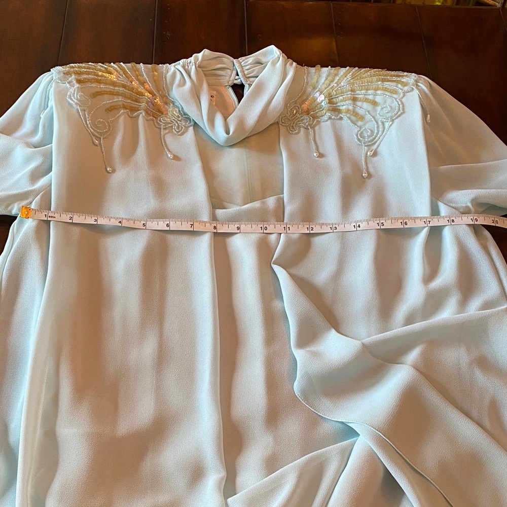 Vintage Ursula of Switzerland Formal Dress Sea Foam Blue Green Mother Of Bride - Picture 10 of 14